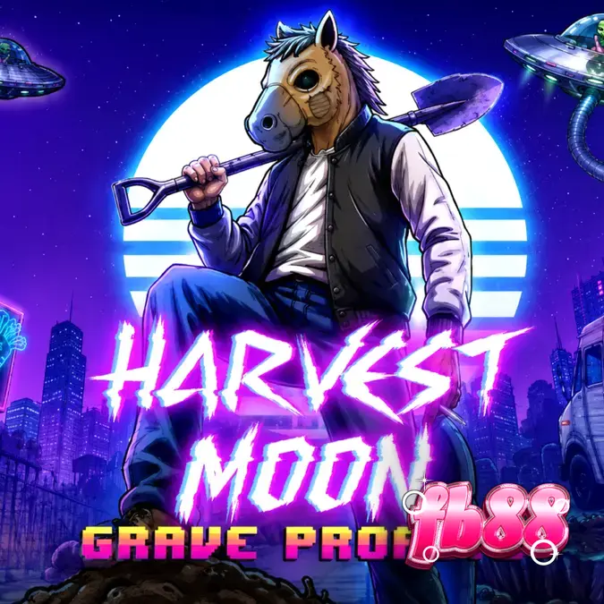 Giao diện trò chơi slot Harvest Moon Grave Profits với chủ đề phòng thí nghiệm kinh dị